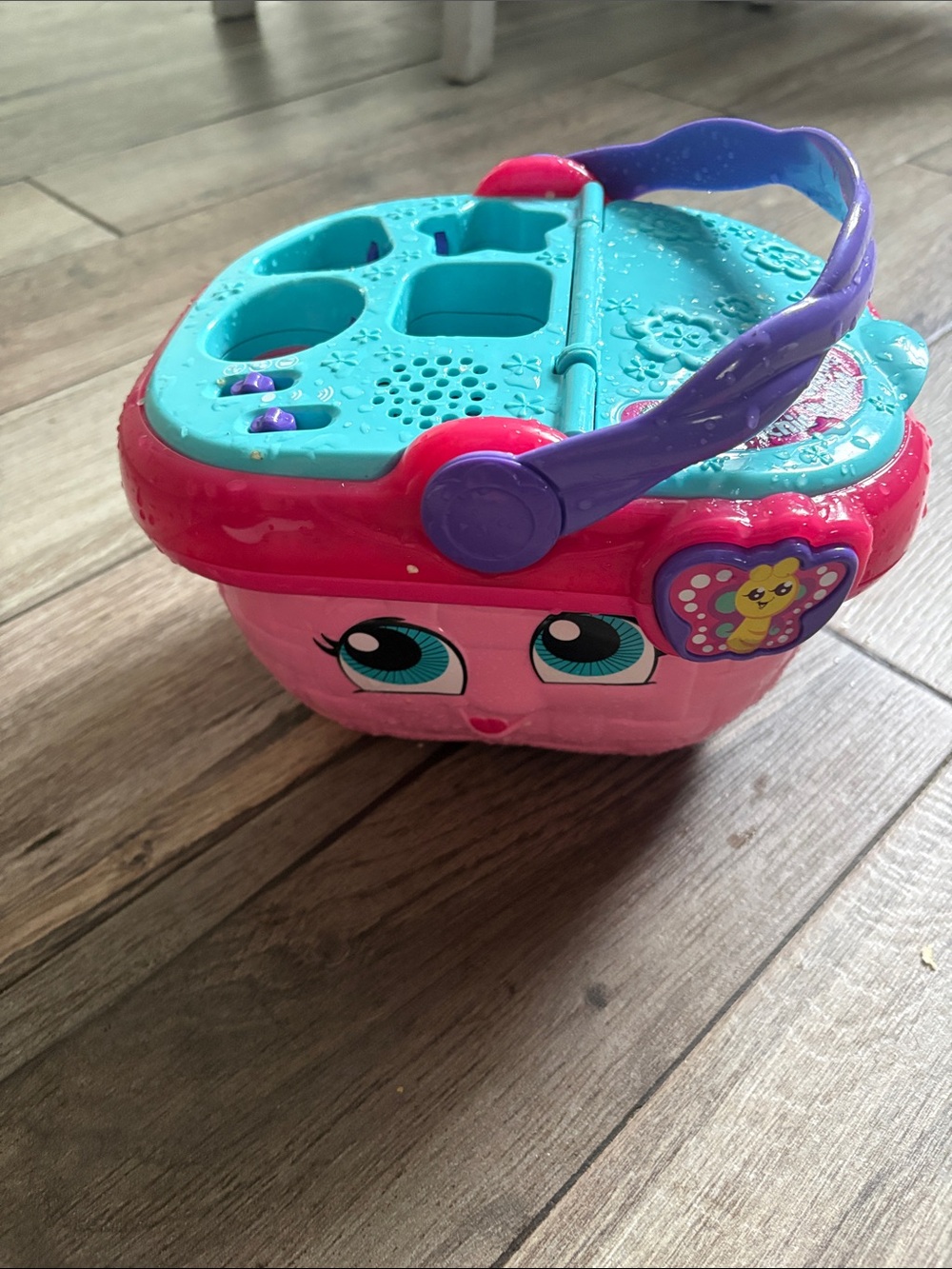 Pink and Teal Shape Sorter Carry Basket with Purple Handle - Kids Toy